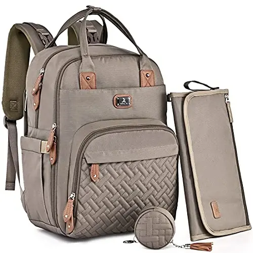 Dikaslon Diaper Bag Backpack bilan Portativ O'zgartirish Yostig'i, Emzik G'ilofi va Aravacha Tasmalar, O'g'il qizlar uchun katta Unisex Bolalar Sumkalari, Ko'p maqsadli Sayohat Ryukzaklari Onalar Dadalar, Xaki 