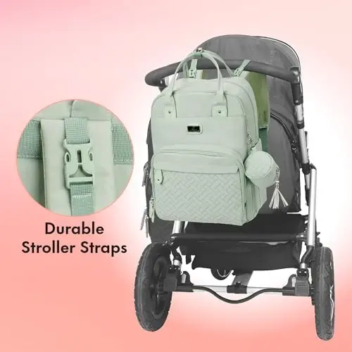 Dikaslon Diaper Bag Backpack Portativ o'zgartirish yostig'i, so'rg'ich qutisi va aravachalar uchun tasmalar bilan, O'g'il qizlar uchun katta unisex bolalar sumkalari, Onalar dadalar uchun ko'p maqsadli sayohat sumkasi, yalpiz yashil - 6