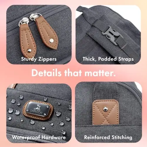 Dikaslon Diaper Bag Backpack with Portable Changing Pad, Pacifier Case and Stroller Straps, Large Unisex Baby Bags for Boys Girls, Multipurpose Travel Back Pack for Moms Dads, Dark Gray - 5
