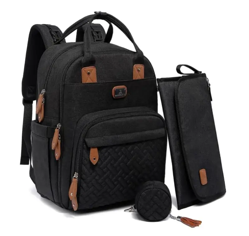 Dikaslon Diaper Bag Backpack with Portable Changing Pad, Pacifier Case and Stroller Straps, Large Unisex Baby Bags for Boys Girls, Multipurpose Travel Back Pack Moms Dads, Black - 5