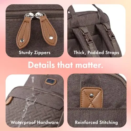 Dikaslon Diaper Bag Backpack with Portable Changing Pad, Pacifier Case and Stroller Straps, Large Unisex Baby Bags for Boys Girls, Multipurpose Travel Back Pack Moms Dads, Brown - 5