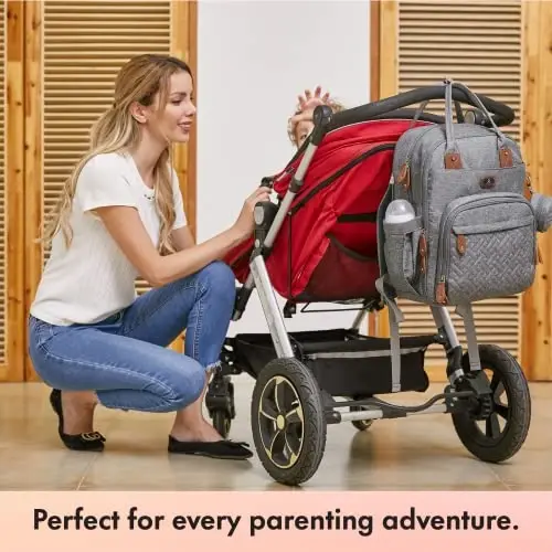 Dikaslon Diaper Bag Backpack with Portable Changing Pad, Pacifier Case and Stroller Straps, Large Unisex Baby Bags for Boys Girls, Multipurpose Travel Back Pack Moms Dads, Gray - 6