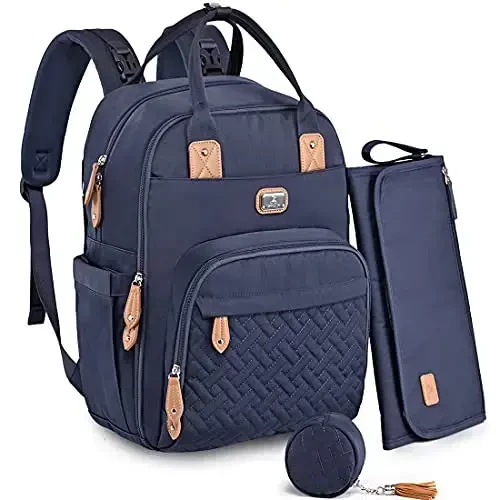 Dikaslon Diaper Bag Backpack with Portable Changing Pad, Pacifier Case and Stroller Straps, Large Unisex Baby Bags for Boys Girls, Multipurpose Travel Back Pack Moms Dads, Navy Blue - DIKASLON