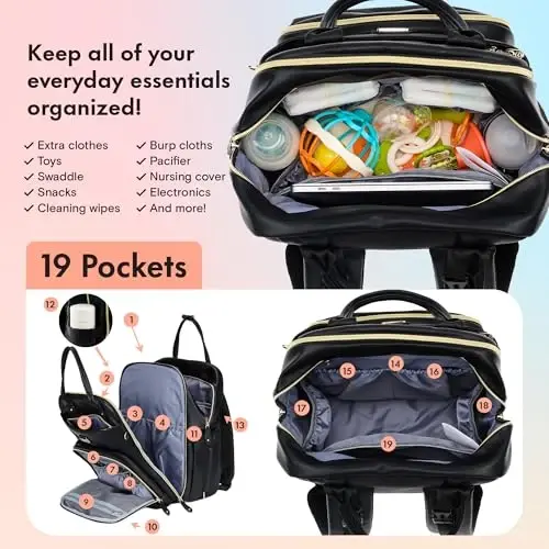 Dikaslon Leather Diaper Bag Backpack with Portable Changing Pad, Pacifier Case and Stroller Straps, Large Unisex Baby Bags for Boys Girls, Multipurpose Travel Back Pack for Moms Dads, Black - 4