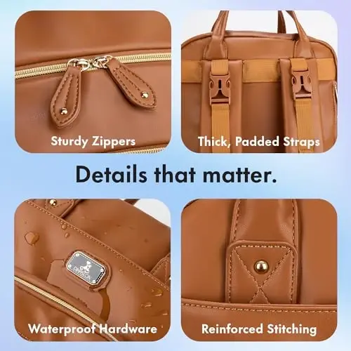 Dikaslon Leather Diaper Bag Backpack with Portable Changing Pad, Pacifier Case and Stroller Straps, Large Unisex Baby Bags for Boys Girls, Multipurpose Travel Back Pack for Moms Dads, Dark Brown - 5