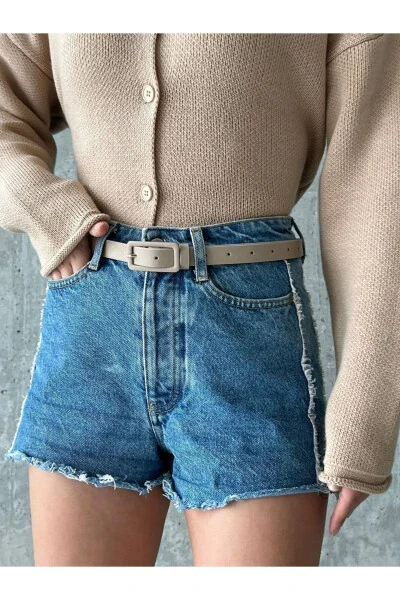 Dikdörtgen Kaplama Tokalı Ince Kadın Pantolon Kemeri, Ceket Kemeri, Gömlek Kemeri-BEJ - FIORI