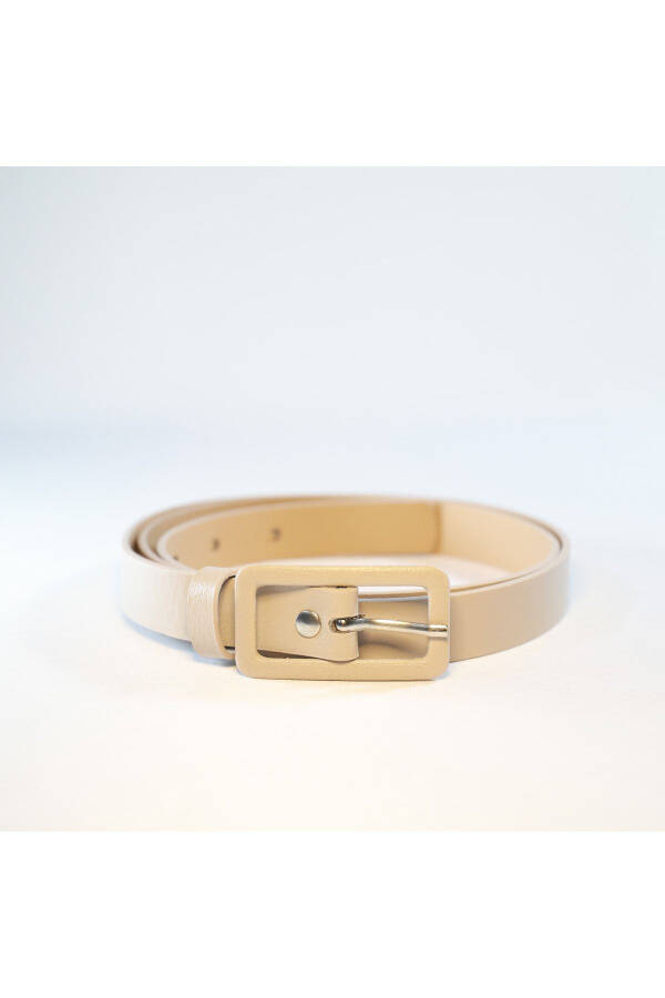 Dikdörtgen Kaplama Tokalı Ince Kadın Pantolon Kemeri, Ceket Kemeri, Gömlek Kemeri-BEJ - 2