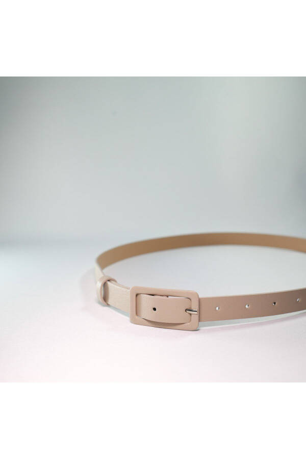 Dikdörtgen Kaplama Tokalı Ince Kadın Pantolon Kemeri, Ceket Kemeri, Gömlek Kemeri-BEJ - 3