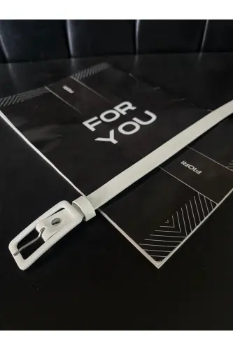 Dikdörtgen Kaplama Tokalı Ince Kadın Pantolon Kemeri, Ceket Kemeri, Gömlek Kemeri-Beyaz - 1