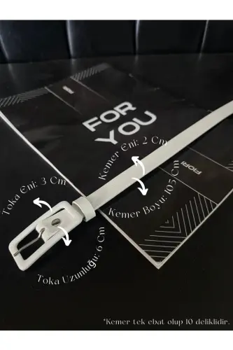 Dikdörtgen Kaplama Tokalı Ince Kadın Pantolon Kemeri, Ceket Kemeri, Gömlek Kemeri-Beyaz - 4