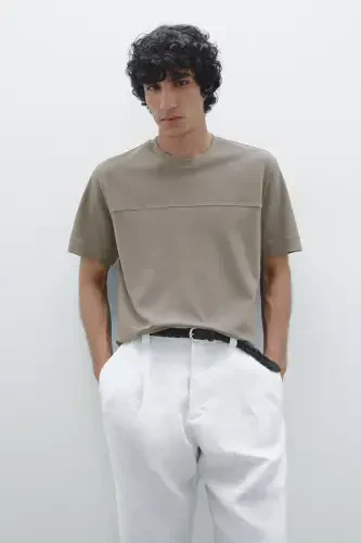 Dikiş detaylı %100 pamuklu t-shirt-GRİ - MASSIMO DUTTI (1)