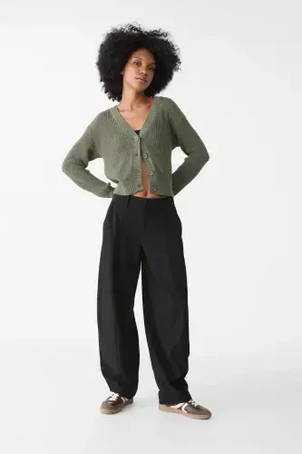 Dikiş detaylı smart baggy pantolon-Siyah - 1