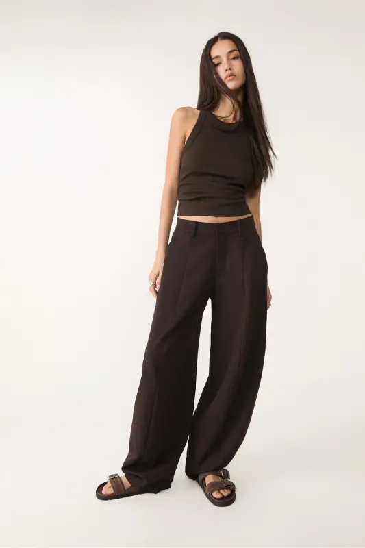 Dikiş detaylı smart baggy pantolon - Brown - 1