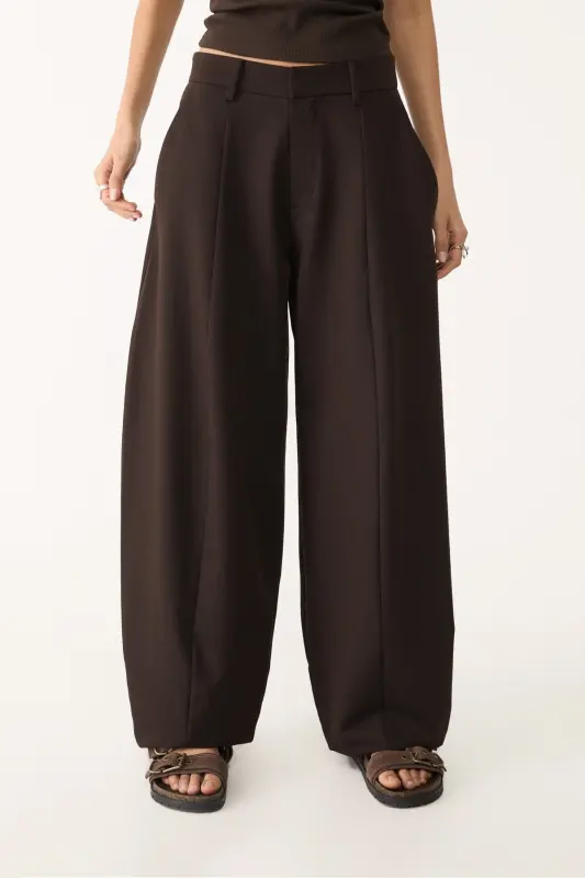 Dikiş detaylı smart baggy pantolon-Brown - 2