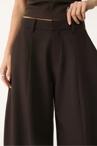 Dikiş detaylı smart baggy pantolon-Brown - 4