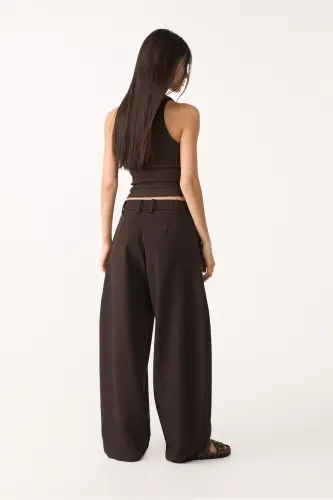 Dikiş detaylı smart baggy pantolon-Brown - 5