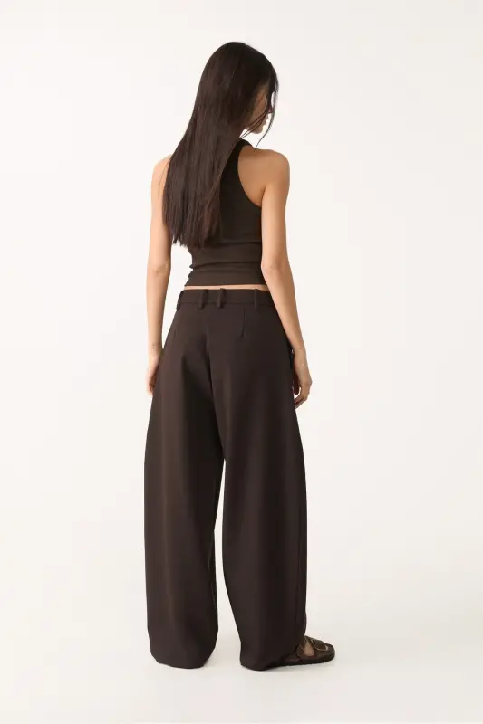 Dikiş detaylı smart baggy pantolon-Brown - 5