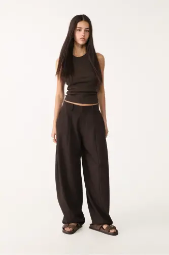 Dikiş detaylı smart baggy pantolon-Brown - 3