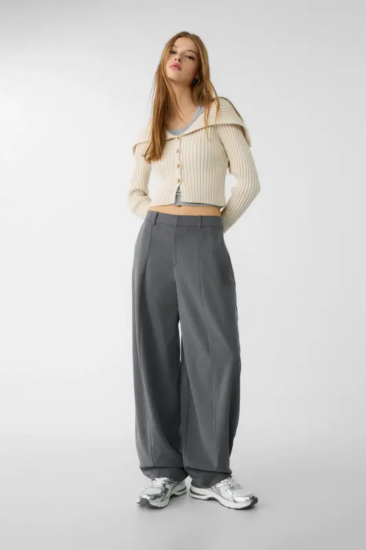 Dikiş detaylı smart baggy pantolon-Koyu gri - 1