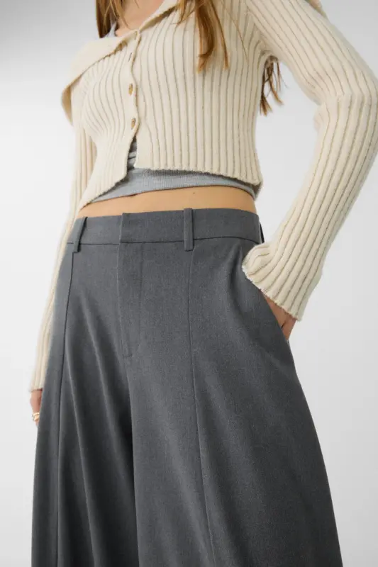 Dikiş detaylı smart baggy pantolon-Koyu gri - 4