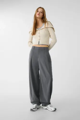 Dikiş detaylı smart baggy pantolon-Koyu gri - 1