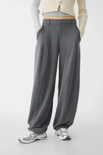 Dikiş detaylı smart baggy pantolon-Koyu gri - STRADIVARIUS (1)