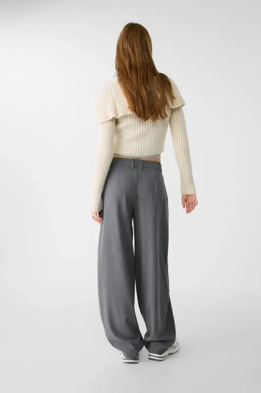 Dikiş detaylı smart baggy pantolon-Koyu gri - 3