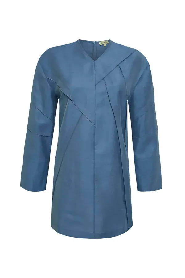 Dikiş Detaylı V Yaka Tunik-İndigo - 1