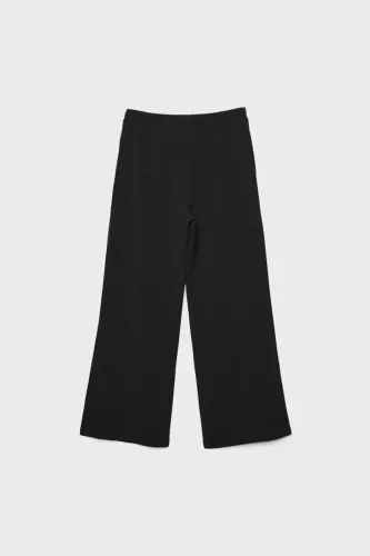 Dikiş detaylı ve yumuşak dokulu geniş paça pantolon-Siyah - 6