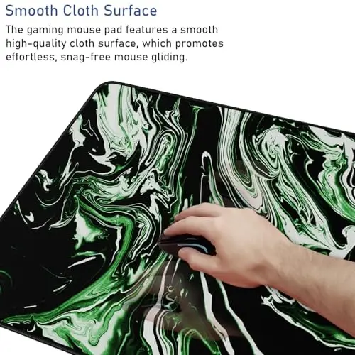 Large Extended Mouse Pad with Stitched Edges, Durable Non-Slip Natural Rubber Base, Waterproof Computer Keyboard Pad Mat for Esports Pros/Gamer/Desktop/Office/Home - Marble Green - 5