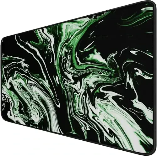 Large Extended Mouse Pad with Stitched Edges, Durable Non-Slip Natural Rubber Base, Waterproof Computer Keyboard Pad Mat for Esports Pros/Gamer/Desktop/Office/Home - Marble Green 