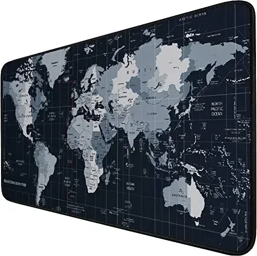 Large Extended Gaming Mouse Pad with Stitched Edges,(35.4X15.7In) Durable Non-Slip Natural Rubber Base, Waterproof Computer Keyboard Pad Mat for Esports Pros/Gamer/Desktop/Office/Home, Map - HSMIENK