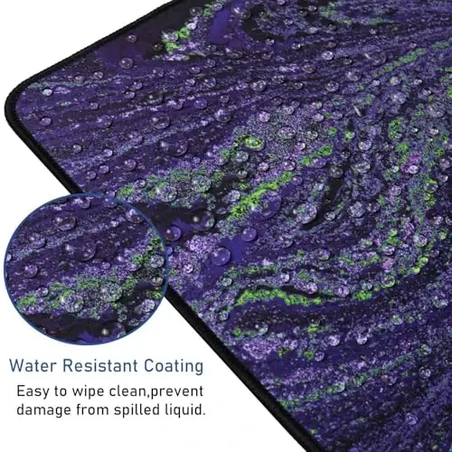 Large Mouse Pad with Stitched Edges, Durable Non-Slip Natural Rubber Base, Waterproof Computer Keyboard Pad Mat for Esports Pros/Gamer/Desktop/Office/Home - Purple Green - 4