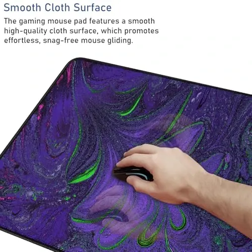 Large Mouse Pad with Stitched Edges, Durable Non-Slip Natural Rubber Base, Waterproof Computer Keyboard Pad Mat for Esports Pros/Gamer/Desktop/Office/Home - Purple Green - 5