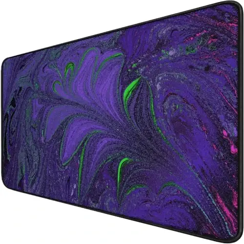Large Mouse Pad with Stitched Edges, Durable Non-Slip Natural Rubber Base, Waterproof Computer Keyboard Pad Mat for Esports Pros/Gamer/Desktop/Office/Home - Purple Green - 1