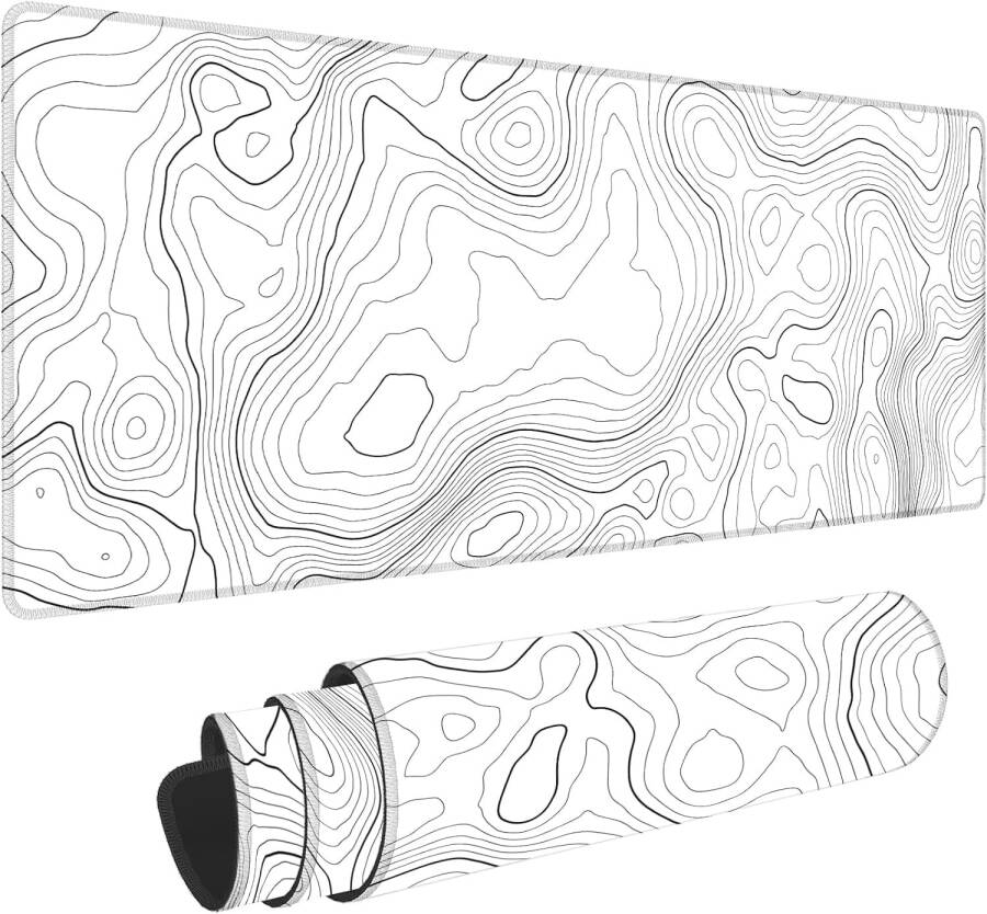 Dikişli kenarlı büyük oyun fare altlığı, minimalist topografik harita masa altlığı, 3mm kalınlığında kaymaz kauçuk tabanlı fare altlığı, oyuncular, ofis ve ev için, 31.5 X 11.8 inç - 8