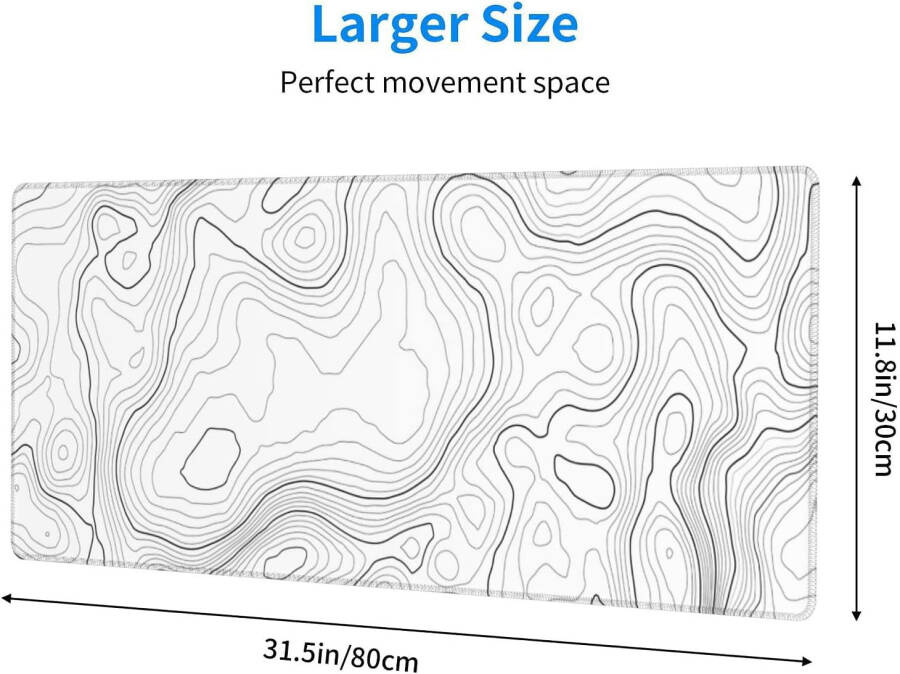 Dikişli kenarlı büyük oyun fare altlığı, minimalist topografik harita masa altlığı, 3mm kalınlığında kaymaz kauçuk tabanlı fare altlığı, oyuncular, ofis ve ev için, 31.5 X 11.8 inç - 10