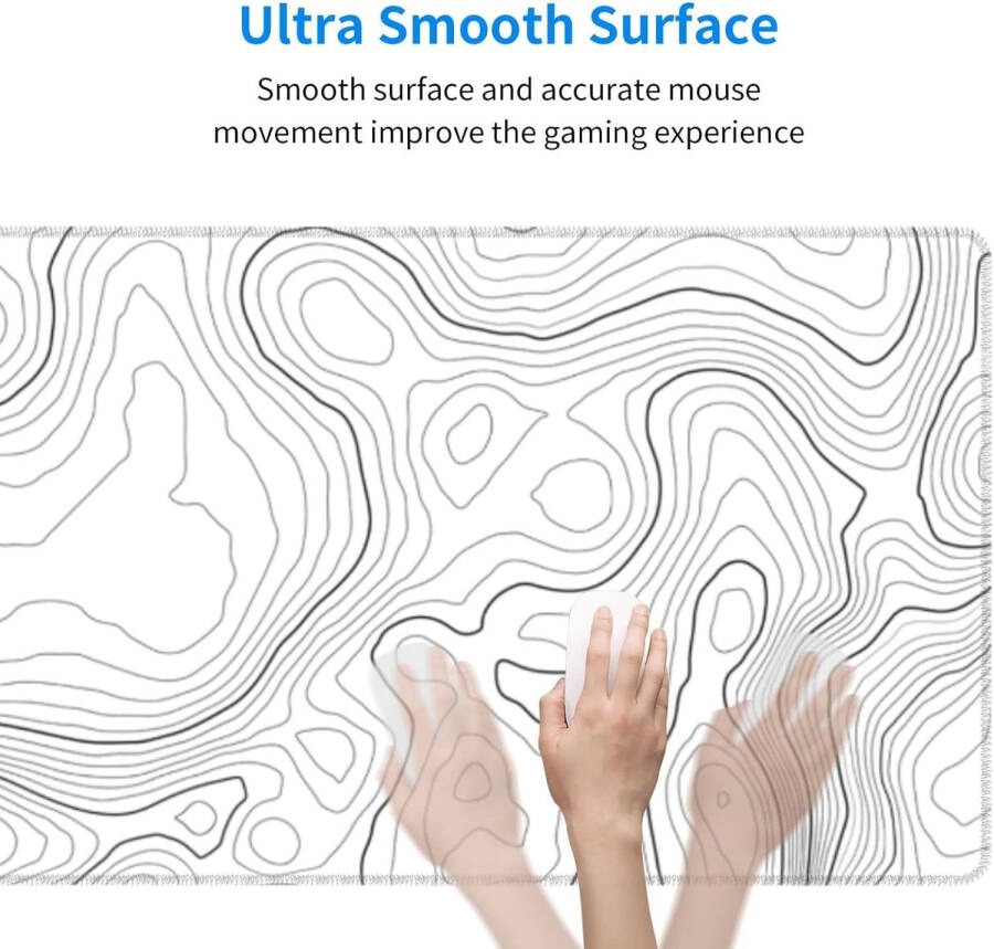 Dikişli kenarlı büyük oyun fare altlığı, minimalist topografik harita masa altlığı, 3mm kalınlığında kaymaz kauçuk tabanlı fare altlığı, oyuncular, ofis ve ev için, 31.5 X 11.8 inç - 12