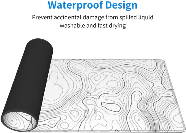Dikişli kenarlı büyük oyun fare altlığı, minimalist topografik harita masa altlığı, 3mm kalınlığında kaymaz kauçuk tabanlı fare altlığı, oyuncular, ofis ve ev için, 31.5 X 11.8 inç - 3