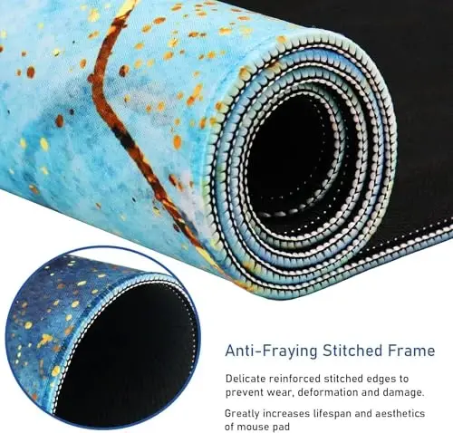 Large Gaming Mouse Pad with Stitched Edges, (31.5X15.7In) Durable Non-Slip Natural Rubber Base, Waterproof Computer Keyboard Pad Mat for Esports Pros/Gamer/Desktop/Office/Home- Marble Blue 