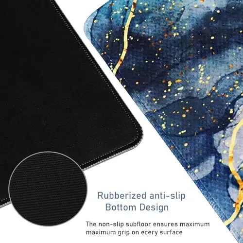 Large Gaming Mouse Pad with Stitched Edges, (31.5X15.7In) Durable Non-Slip Natural Rubber Base, Waterproof Computer Keyboard Pad Mat for Esports Pros/Gamer/Desktop/Office/Home- Marble Blue - 2