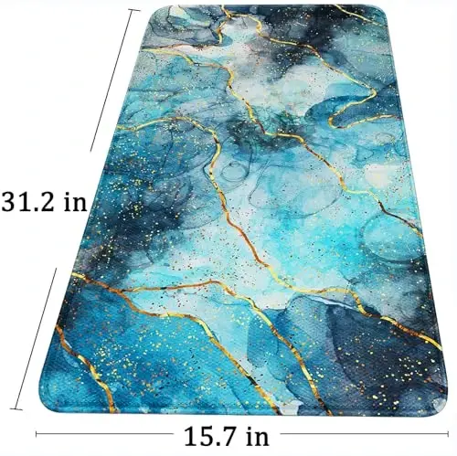 Large Gaming Mouse Pad with Stitched Edges, (31.5X15.7In) Durable Non-Slip Natural Rubber Base, Waterproof Computer Keyboard Pad Mat for Esports Pros/Gamer/Desktop/Office/Home- Marble Blue - 5