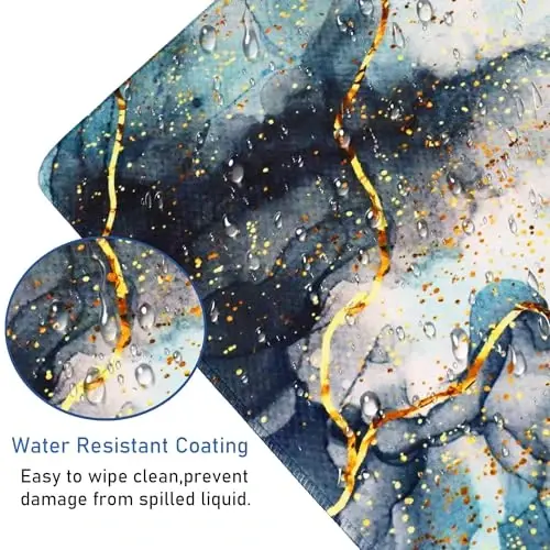 Large Gaming Mouse Pad with Stitched Edges, (31.5X15.7In) Durable Non-Slip Natural Rubber Base, Waterproof Computer Keyboard Pad Mat for Esports Pros/Gamer/Desktop/Office/Home- Marble Blue - 3