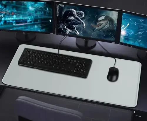 Large Gaming Mouse Pad with Stitched Edges, Durable Non-Slip Natural Rubber Base, Waterproof Computer Keyboard Pad Mat for Esports Pros/Gamer/Desktop/Office/Home - Grey - 7