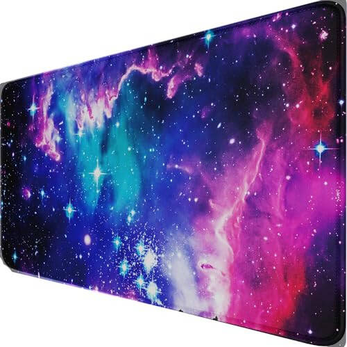 Dikişli Kenarlı Geniş Genişletilmiş Oyun Mouse Pad'i, (31,5X15,7 Inç) Dayanıklı Kaymaz Doğal Kauçuk Taban, Su Geçirmez Bilgisayar Klavye Pedi Oyuncular/Espor Profesyonelleri/Masaüstü/Ofis/Ev için, Galaktik Mavi - 1