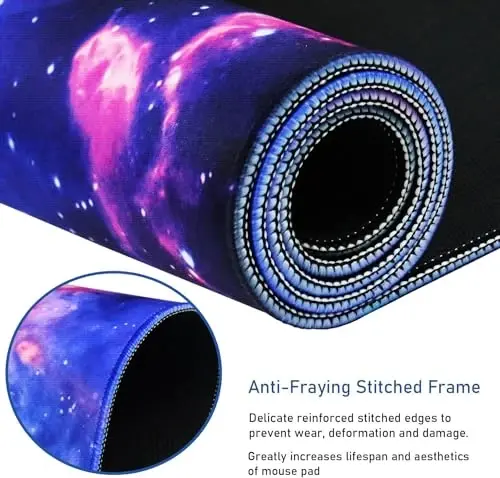 Large Extended Gaming Mouse Pad with Stitched Edges, (31.5X15.7In) Durable Non-Slip Natural Rubber Base, Waterproof Computer Keyboard Pad Mat for Esports Pros/Gamer/Desktop/Office/Home, Galactic Blue - HSMIENK (1)