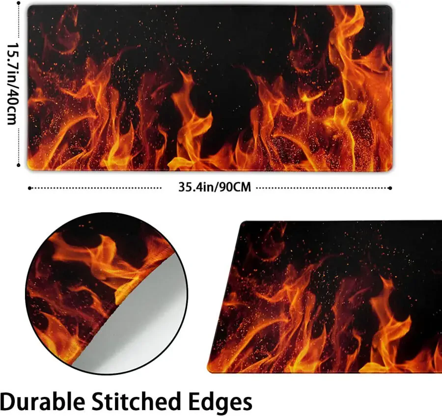 Extra Large Gaming Mouse Pad with Stitched Edges, Extended Full Desk Mousepad Gaming Non Slip Rubber Base Mice Pads for Work & Game & Office & Home (XXXL Fire Theme Mousepad 35.5'''' x 16'''')-REDFLAME - 2
