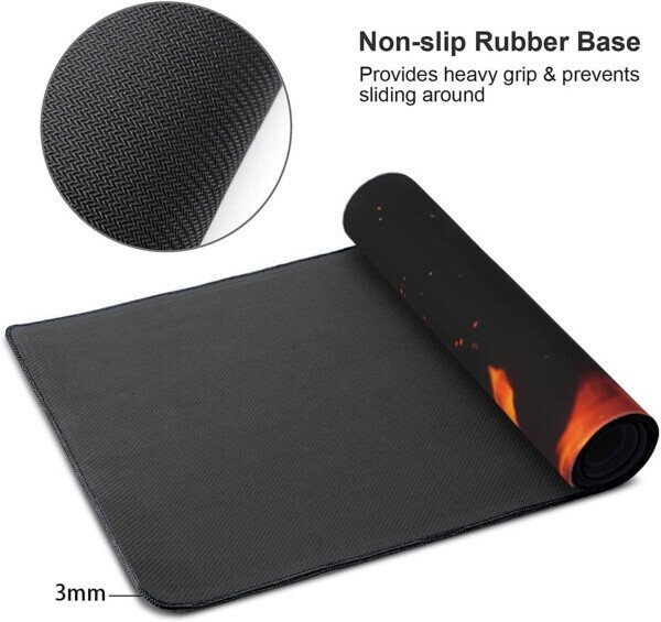 Extra Large Gaming Mouse Pad with Stitched Edges, Extended Full Desk Mousepad Gaming Non Slip Rubber Base Mice Pads for Work & Game & Office & Home (XXXL Fire Theme Mousepad 35.5'''' x 16'''')-REDFLAME - 3