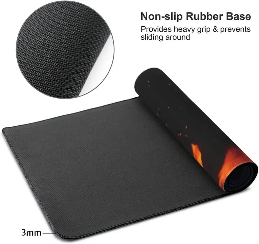 Extra Large Gaming Mouse Pad with Stitched Edges, Extended Full Desk Mousepad Gaming Non Slip Rubber Base Mice Pads for Work & Game & Office & Home (XXXL Fire Theme Mousepad 35.5'''' x 16'''')-REDFLAME - 3