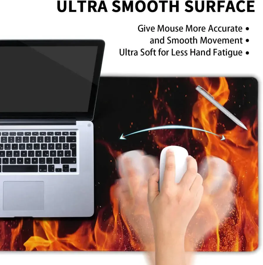 Extra Large Gaming Mouse Pad with Stitched Edges, Extended Full Desk Mousepad Gaming Non Slip Rubber Base Mice Pads for Work & Game & Office & Home (XXXL Fire Theme Mousepad 35.5'''' x 16'''')-REDFLAME - 5